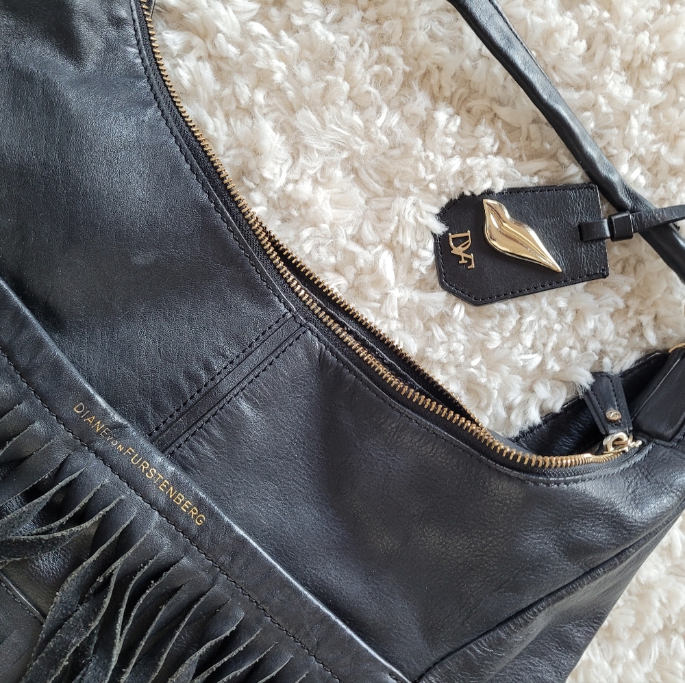 DVF leather fringe bag